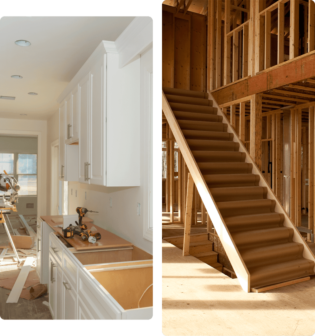 412 A room with cabinets and stairs in it