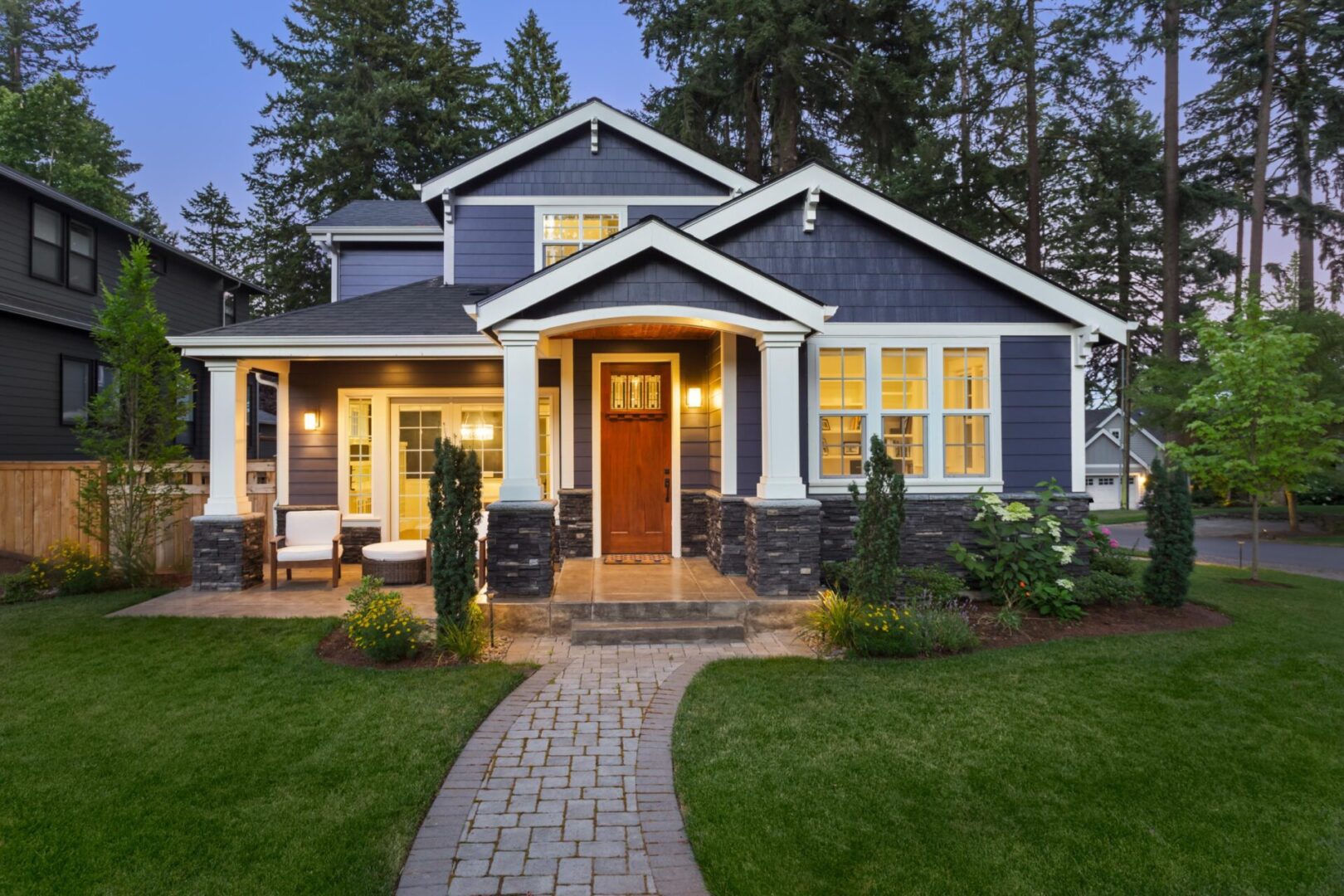 Modern house with front yard and pathway.